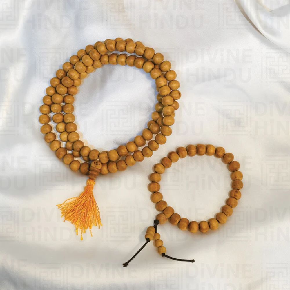 108 Beads Chandan Mala & Bracelet – Pure Sandalwood Combo