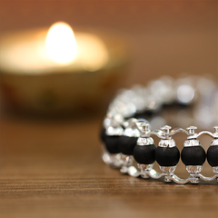 Silver-Plated Karungali Chain Bracelet - Made from Natural Ebony Wood