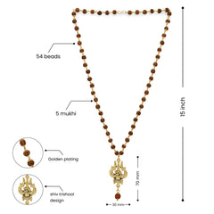 Gold Plated OM Shiva Trishool Rudraksha Necklace – 54 Beads, Lab Certified