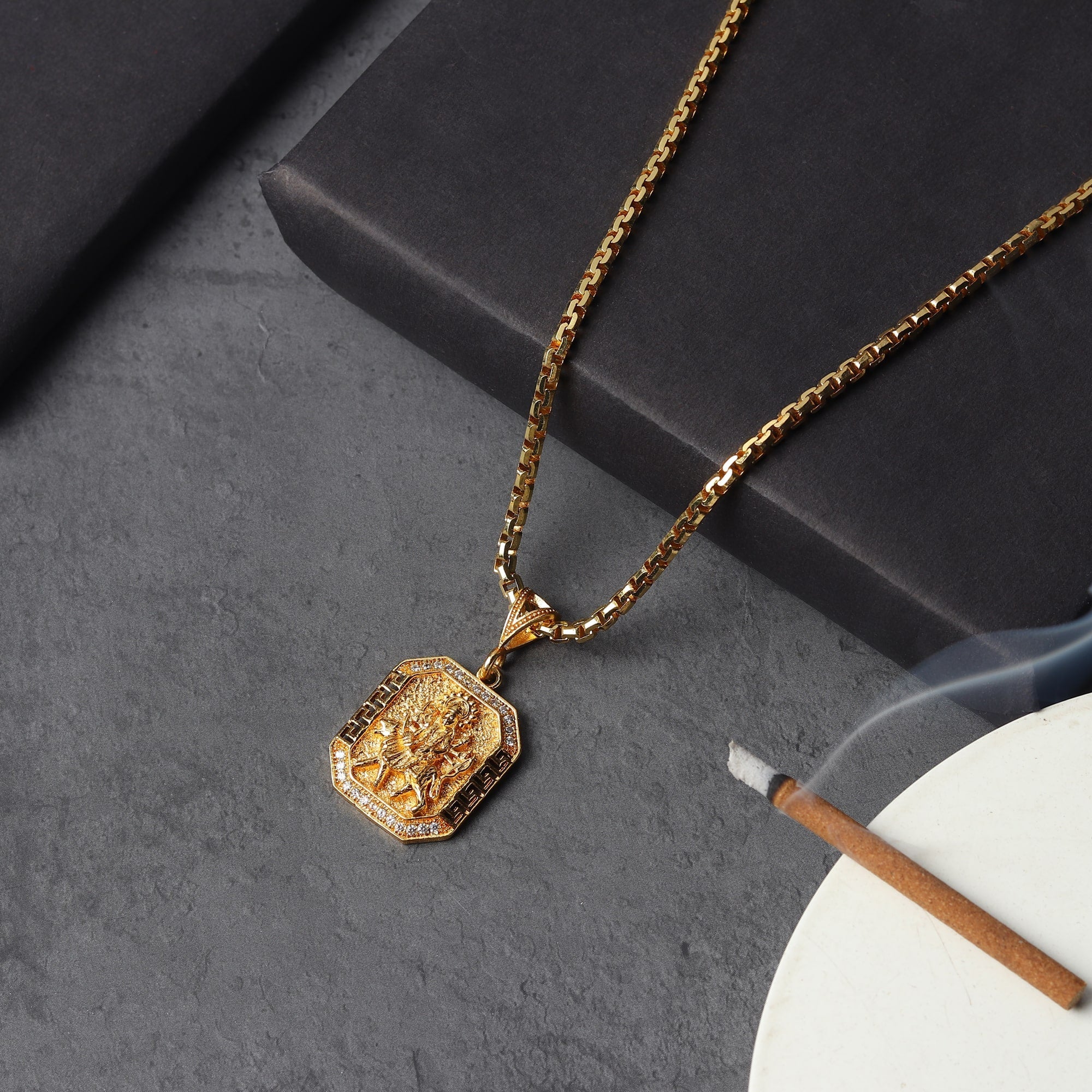 Gold Plated Maa Durga Pendant With Chain