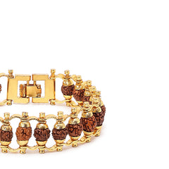 Gold Plated Rudraksha Chain Bracelet – 24 Beads, Lab Certified