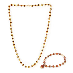 Golden Cap Rudraksha Necklace & Bracelet Combo