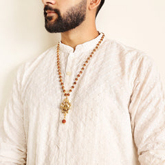 Gold Plated OM Shiva Trishool Rudraksha Necklace – 54 Beads, Lab Certified