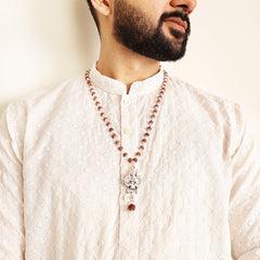 Silver Plated OM Shiva Trishool Rudraksha Necklace – 54 Beads, Lab Certified