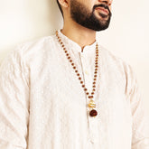 Gold Plated Shiva Damroo Trishool Rudraksha Necklace – 54 Beads, Lab Certified