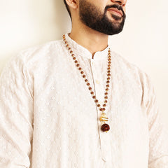 Gold Plated Shiva Damroo Trishool Rudraksha Necklace – 54 Beads, Lab Certified