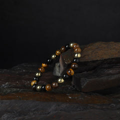 Tiger's Eye, Pyrite & Black Obsidian Triple Protection Wealth Bracelet