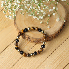 Tiger's Eye, Pyrite & Black Obsidian Triple Protection Wealth Bracelet