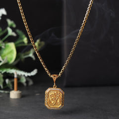 Gold Plated OM Diamond Pendant Necklace