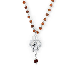 Silver Plated OM Shiva Trishool Rudraksha Necklace – 54 Beads, Lab Certified