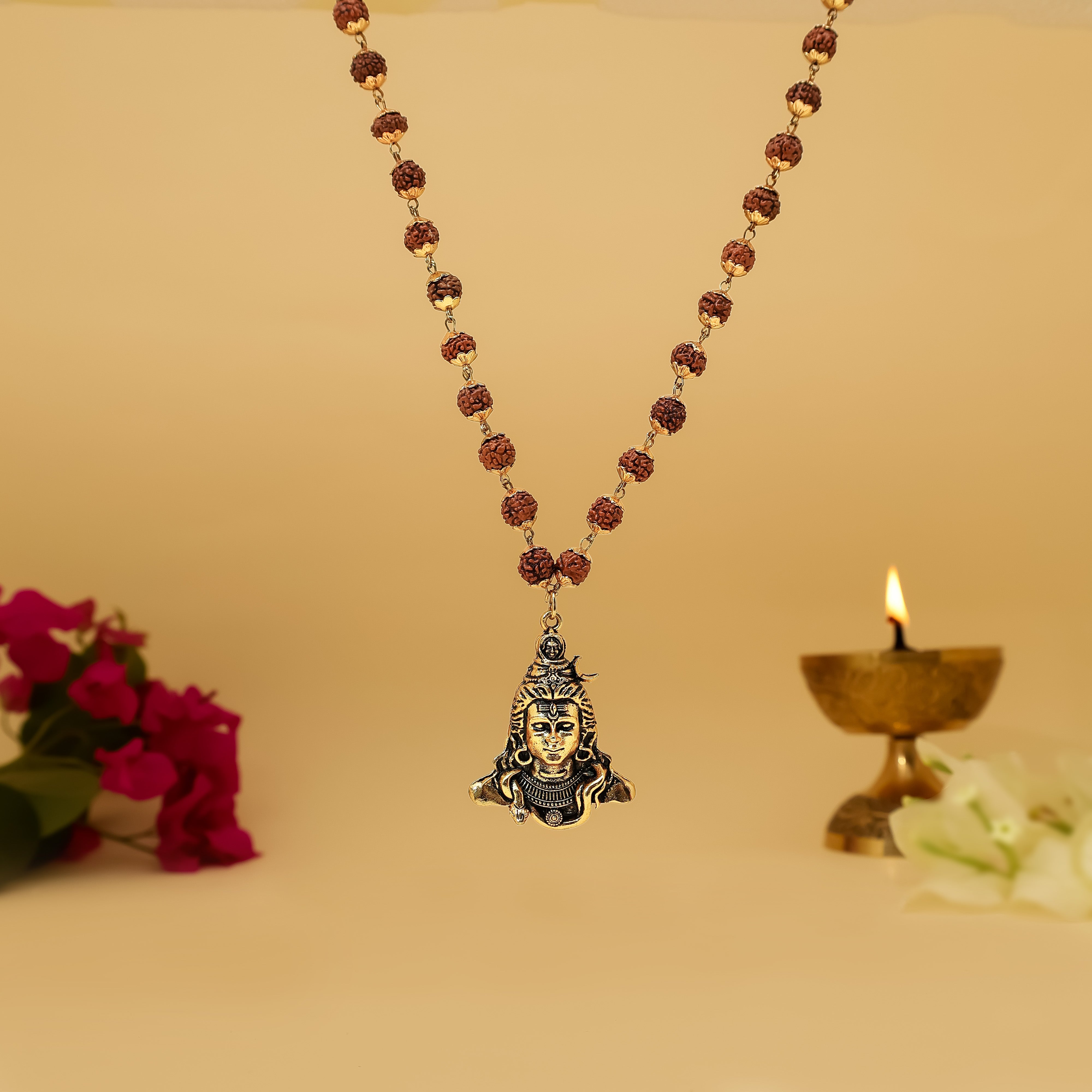 Gold-Plated Shiva Adi Yogi Rudraksha Necklace