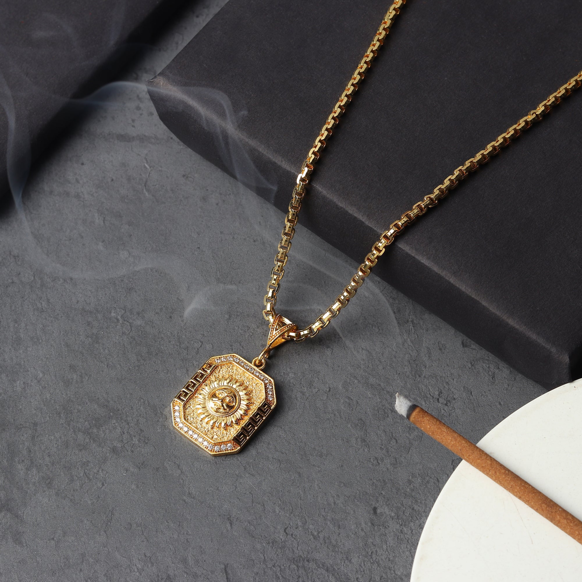 Gold Plated Suraj Mukhi Pendant with Chain Necklace