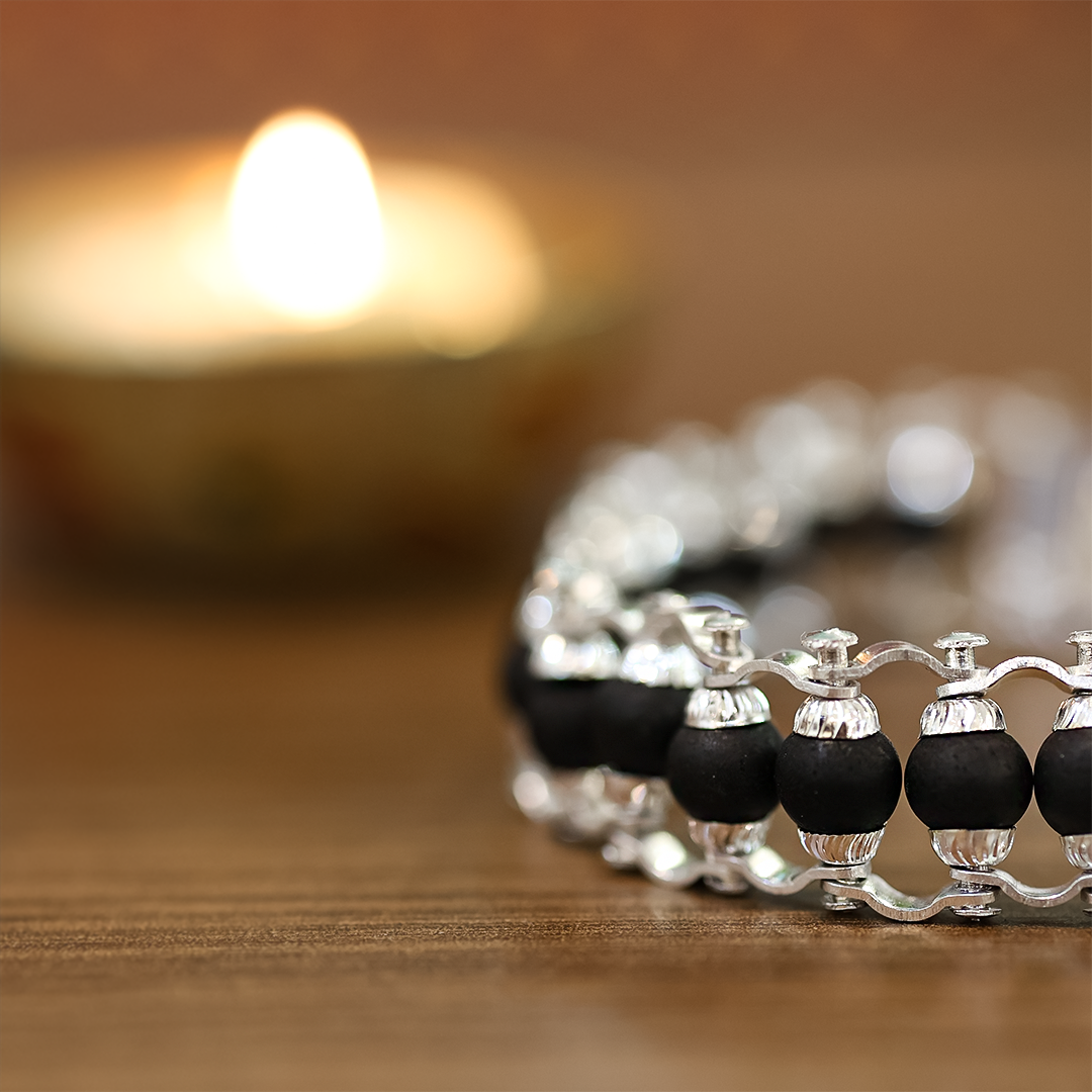 Silver-Plated Karungali Chain Bracelet - Made from Natural Ebony Wood