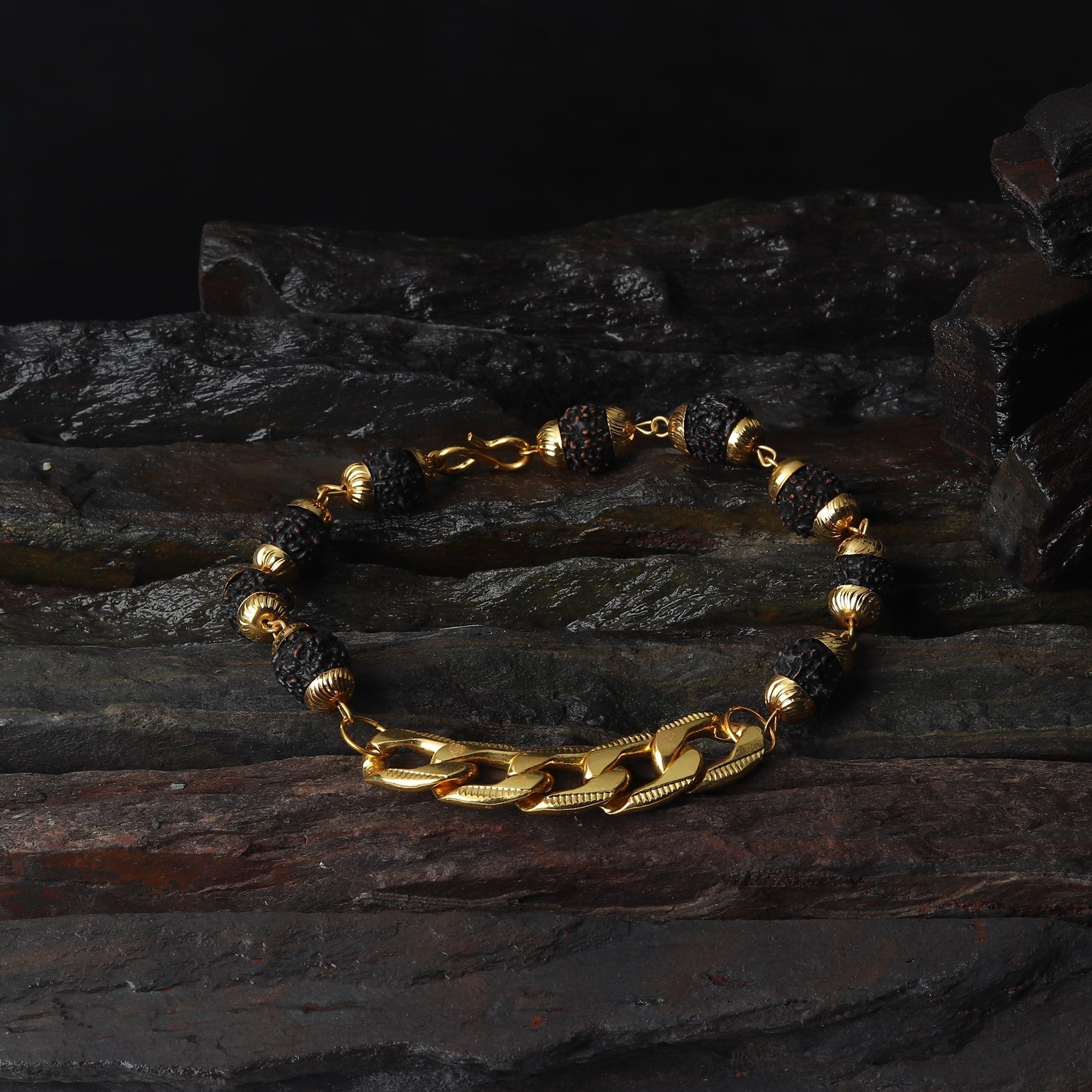 Gold Plated Rudraksha Chain Bracelet