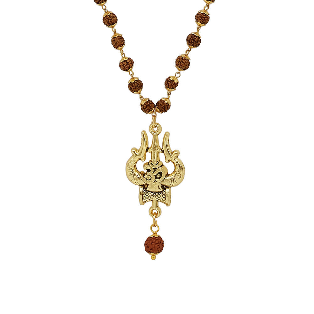 Gold Plated OM Shiva Trishool Rudraksha Necklace – 54 Beads, Lab Certified