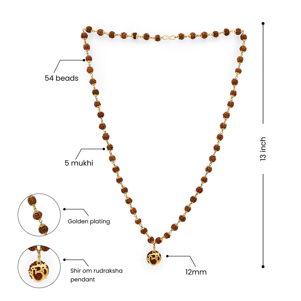 Shree Om Rudraksha Necklace – 54 Beads, Lab Certified