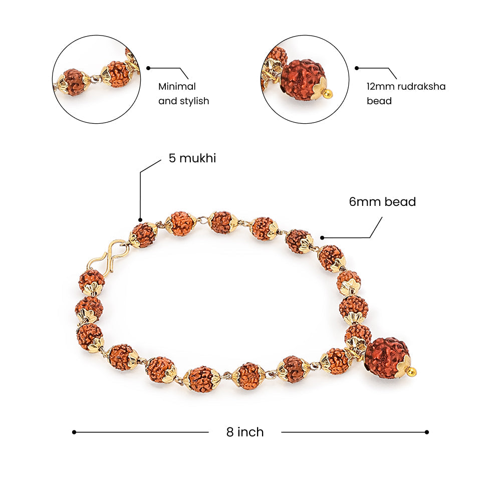 Golden Cap 5-Mukhi Rudraksha Bracelet For Women – Lab Certified