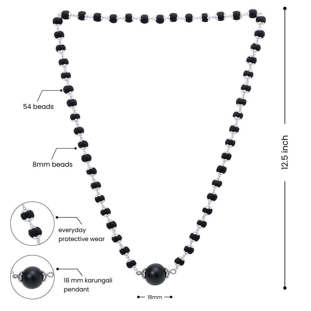 Silver Cap Karungali Mala – 54 Beads, Gov. Lab Certified