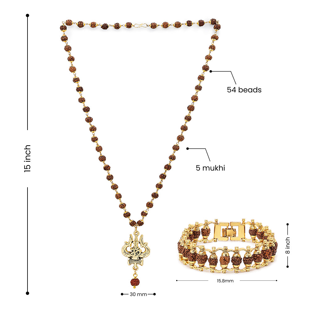 OM Shiva Trishool Necklace & Rudraksha Bracelet Combo