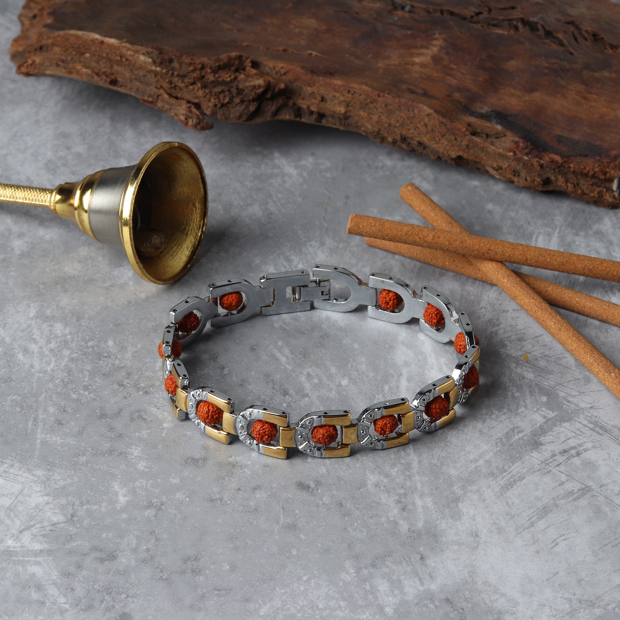 Divine Dual Tone Arc Chain Rudraksha Bracelet