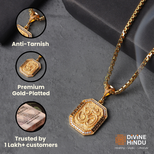 Gold Plated OM Diamond Pendant Necklace