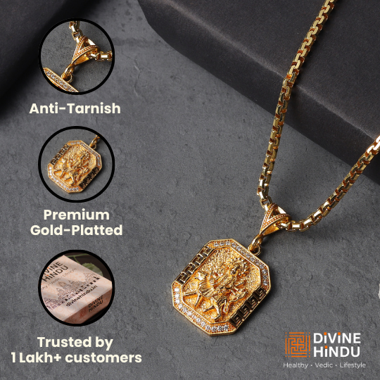 Gold Plated Maa Durga Pendant With Chain