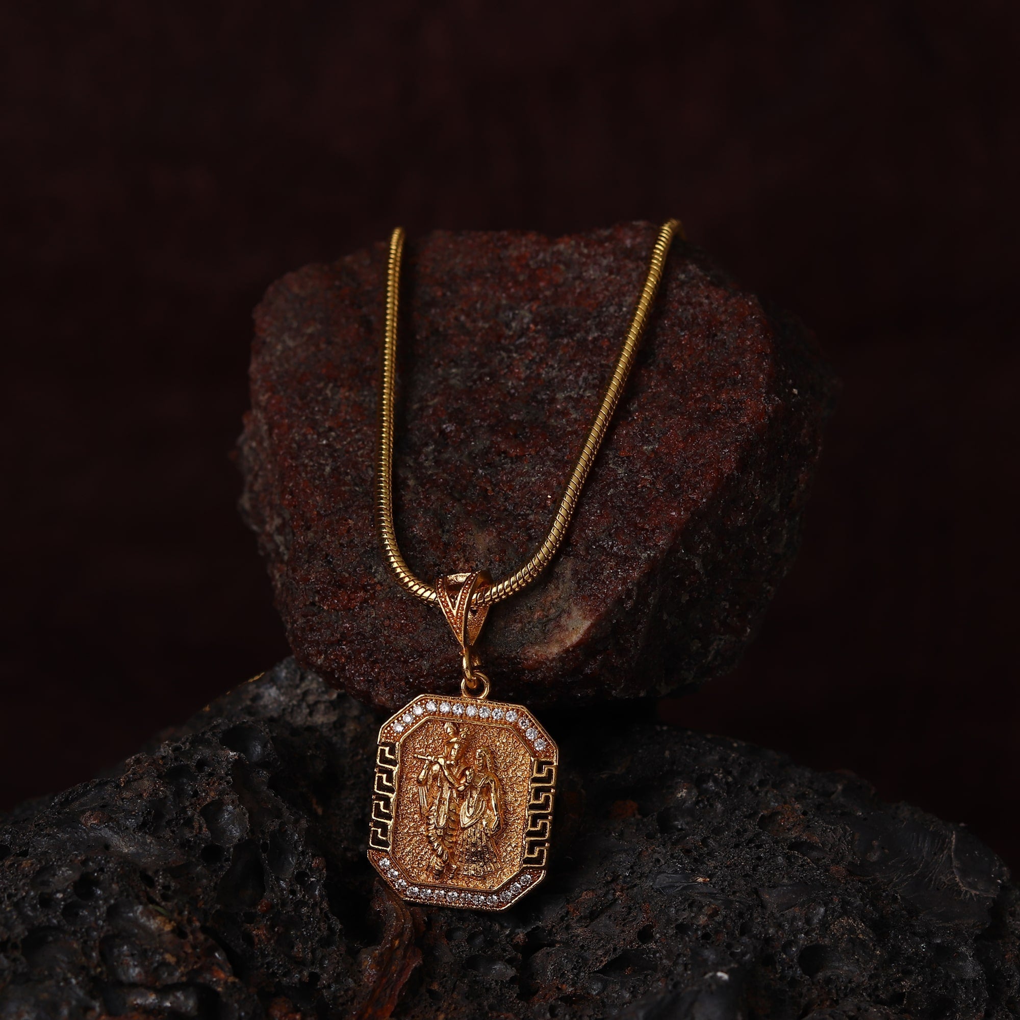 Gold Plated Radha Krishna Pendant With Chain