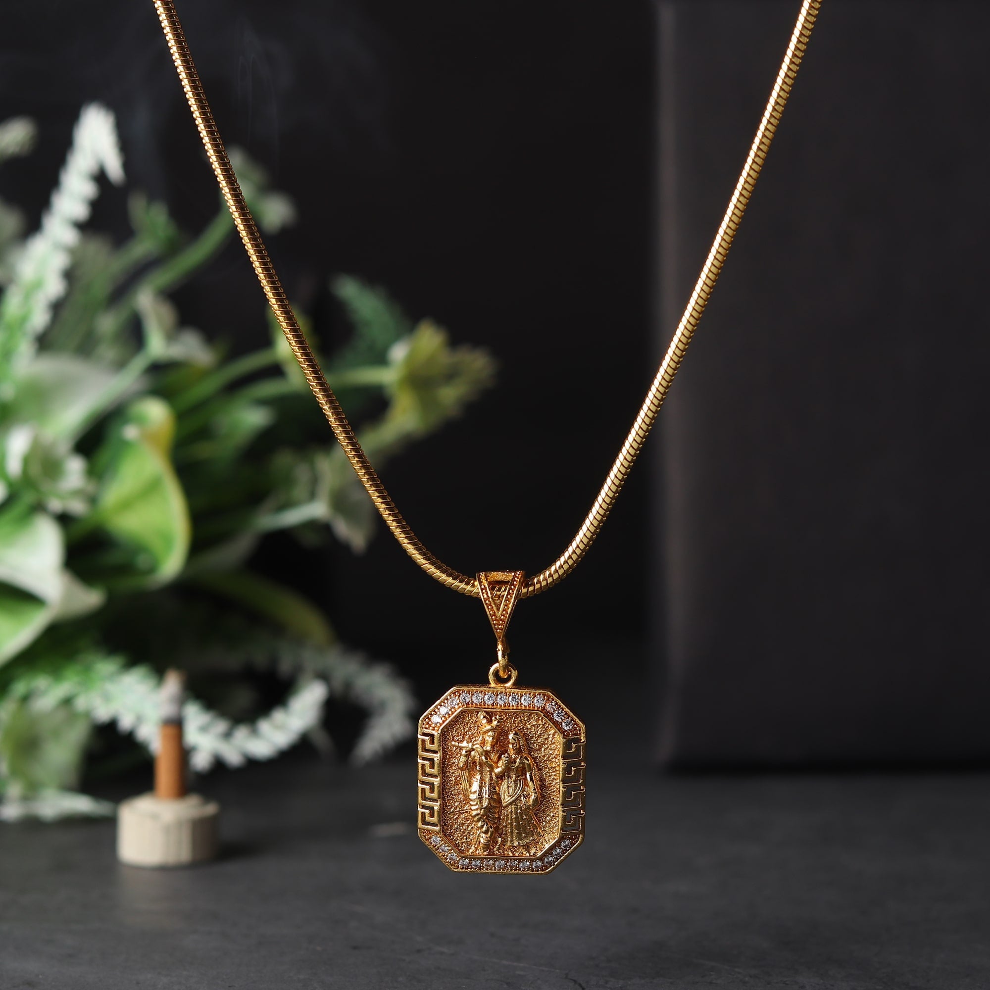 Gold Plated Radha Krishna Pendant With Chain