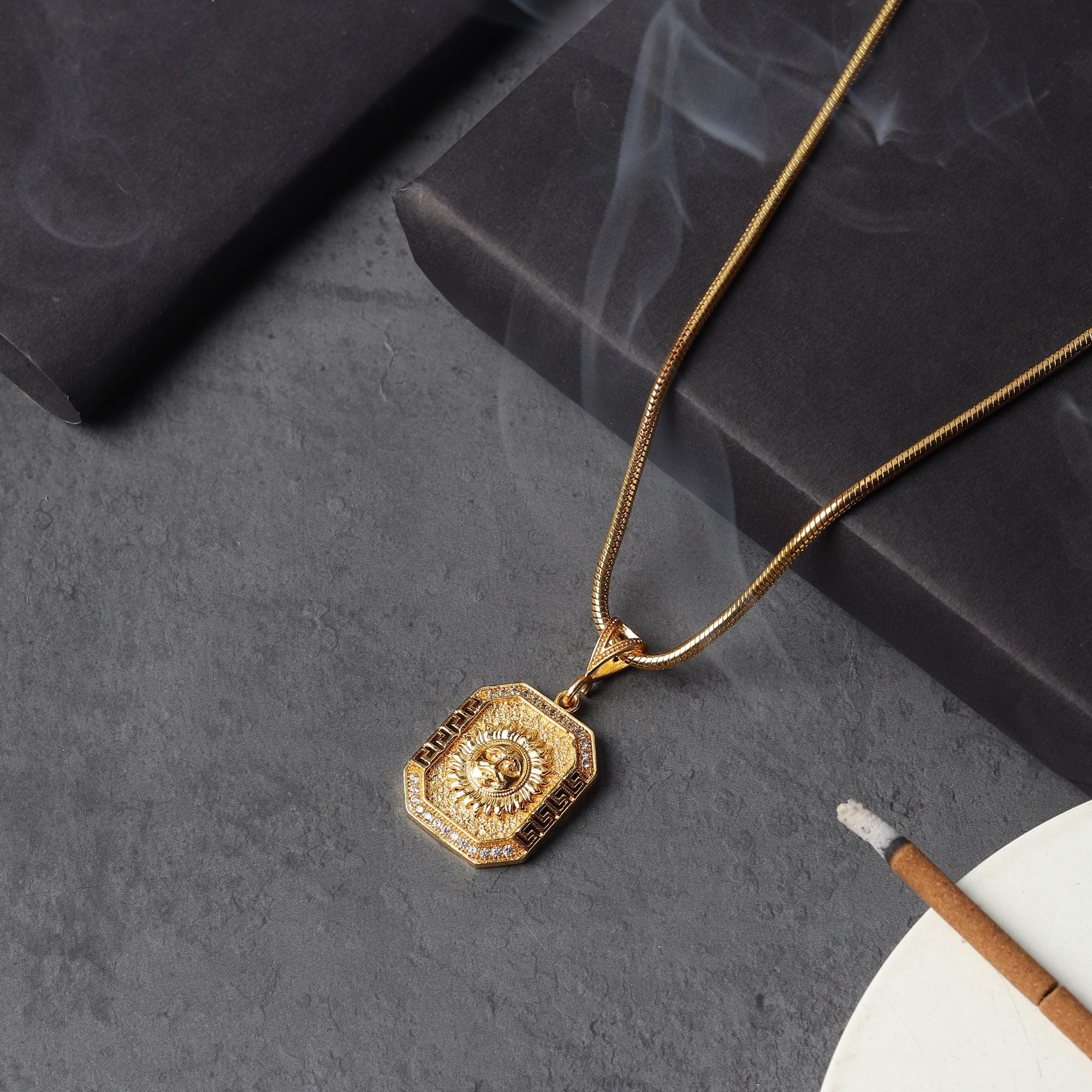 Gold Plated Suraj Mukhi Pendant with Chain Necklace