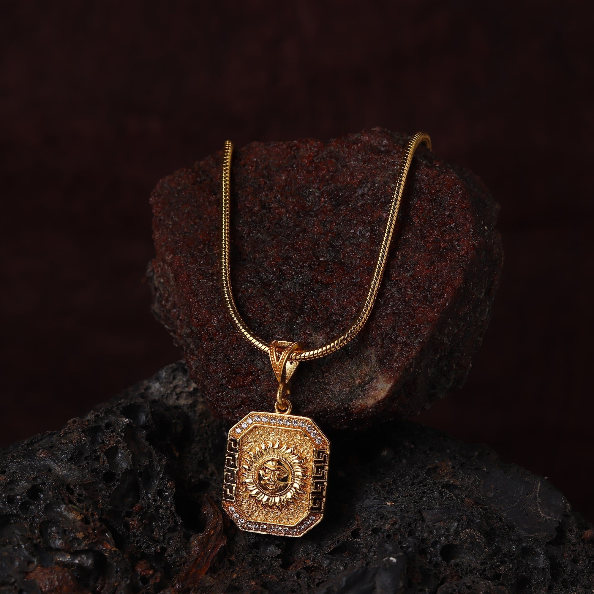 Gold Plated Suraj Mukhi Pendant with Chain Necklace