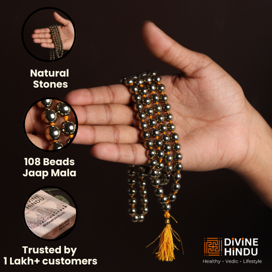 Golden Pyrite Stone Necklace 108 Beads Mala