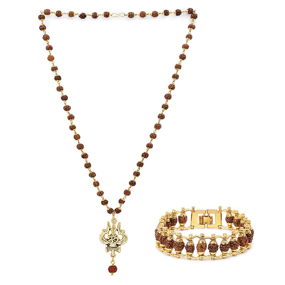 OM Shiva Trishool Necklace & Rudraksha Bracelet Combo