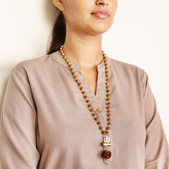 Gold Plated Shiva Damroo Trishool Rudraksha Necklace – 54 Beads, Lab Certified