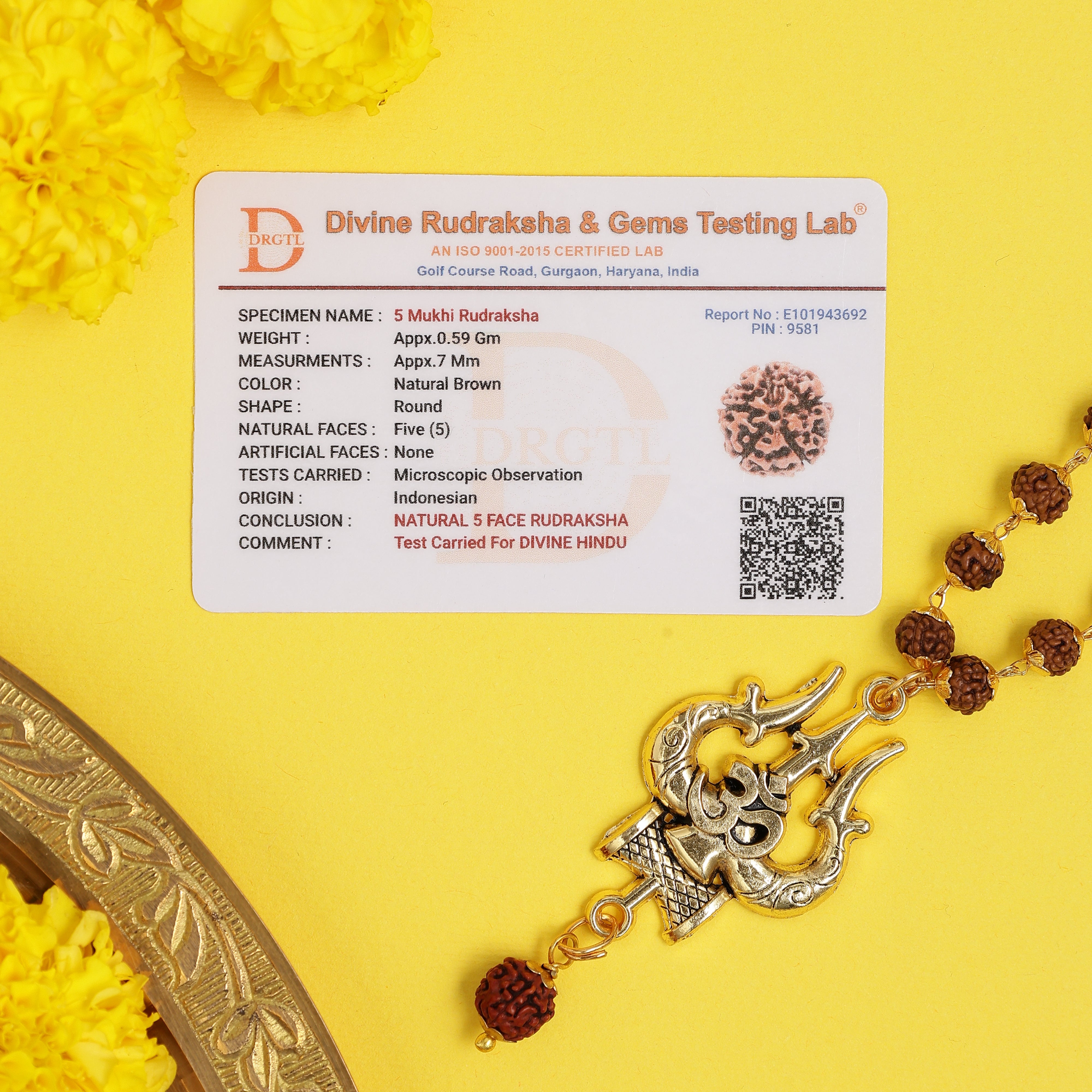 Gold Plated OM Shiva Trishool Rudraksha Necklace – 54 Beads, Lab Certified