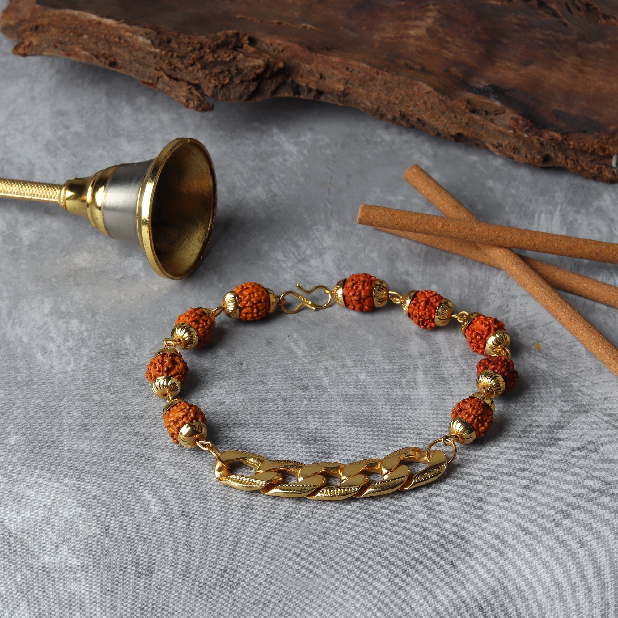 Gold Plated Rudraksha Chain Bracelet