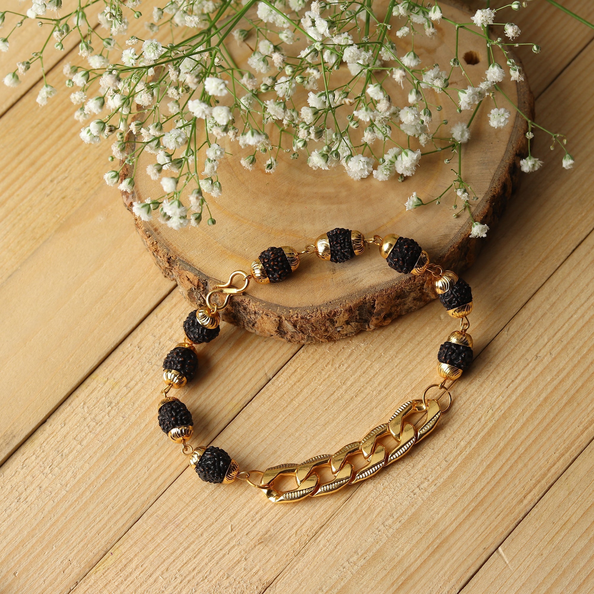 Gold Plated Rudraksha Chain Bracelet