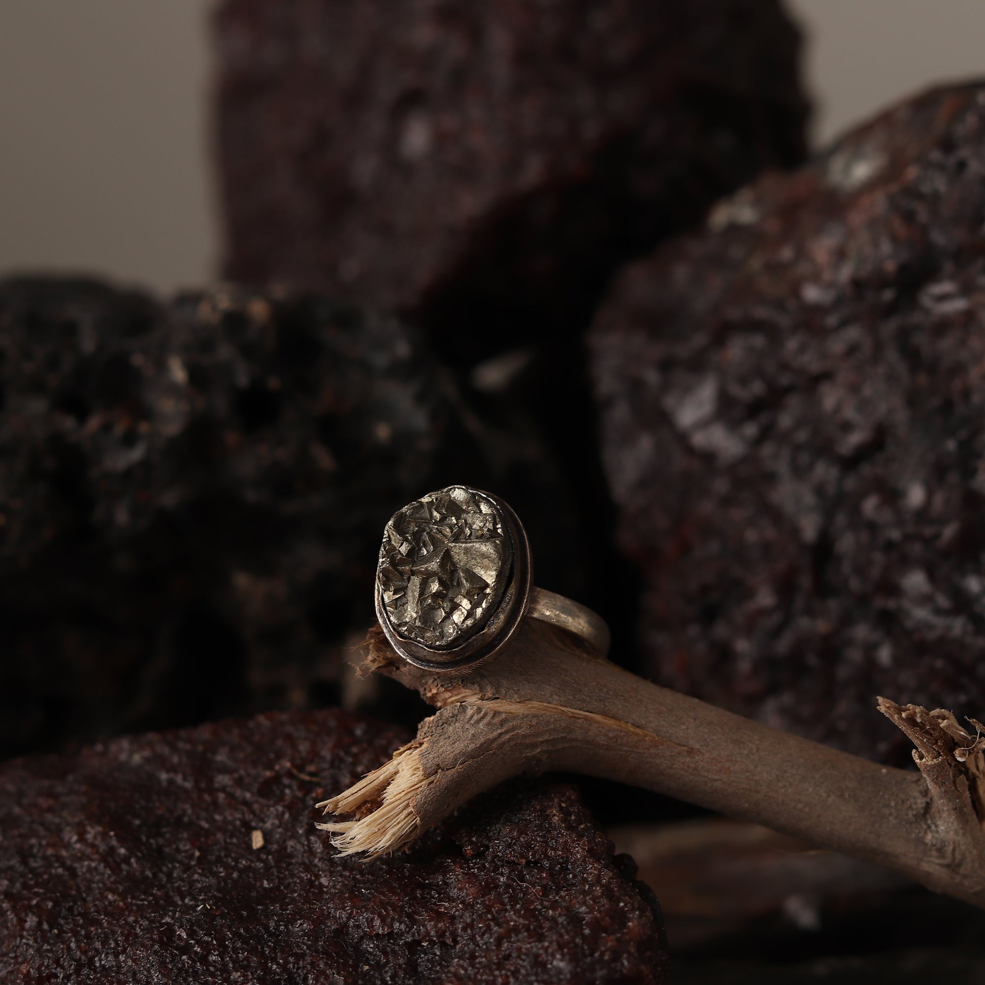 Raw Pyrite Stone Ring - Financial Prosperity