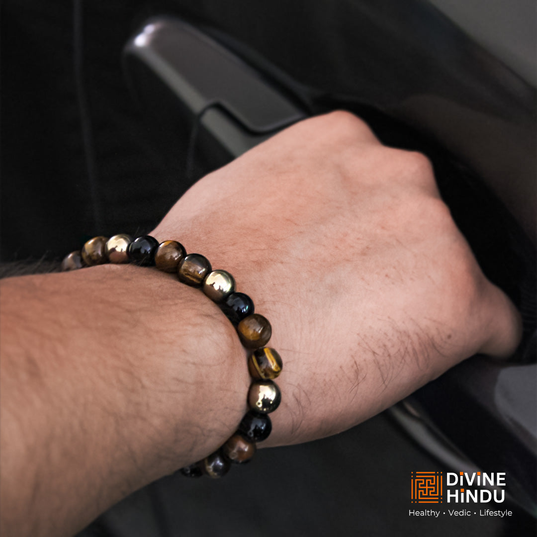 Tiger's Eye, Pyrite & Black Obsidian Triple Protection Wealth Bracelet