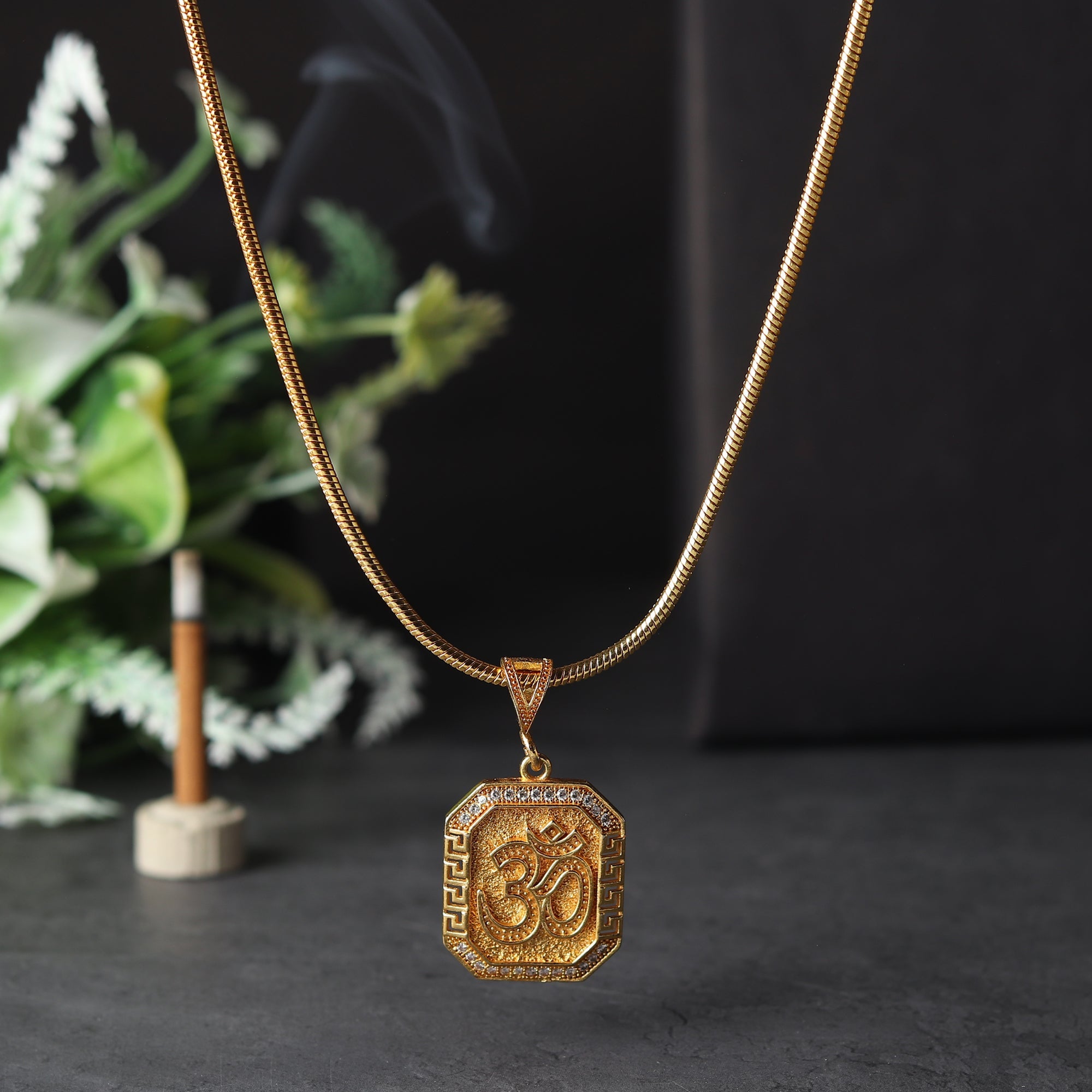 Gold Plated OM Diamond Pendant Necklace