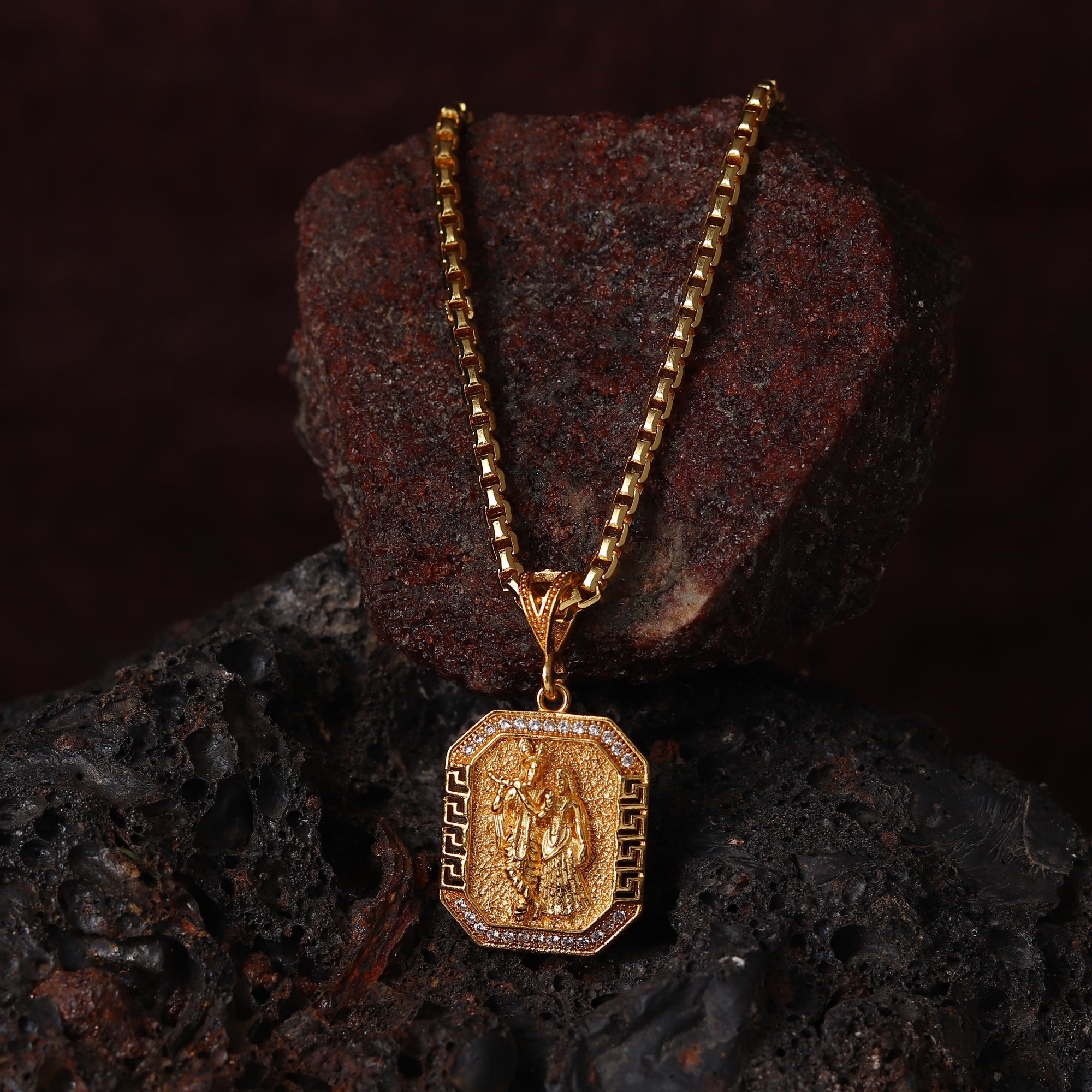 Gold Plated Radha Krishna Pendant With Chain