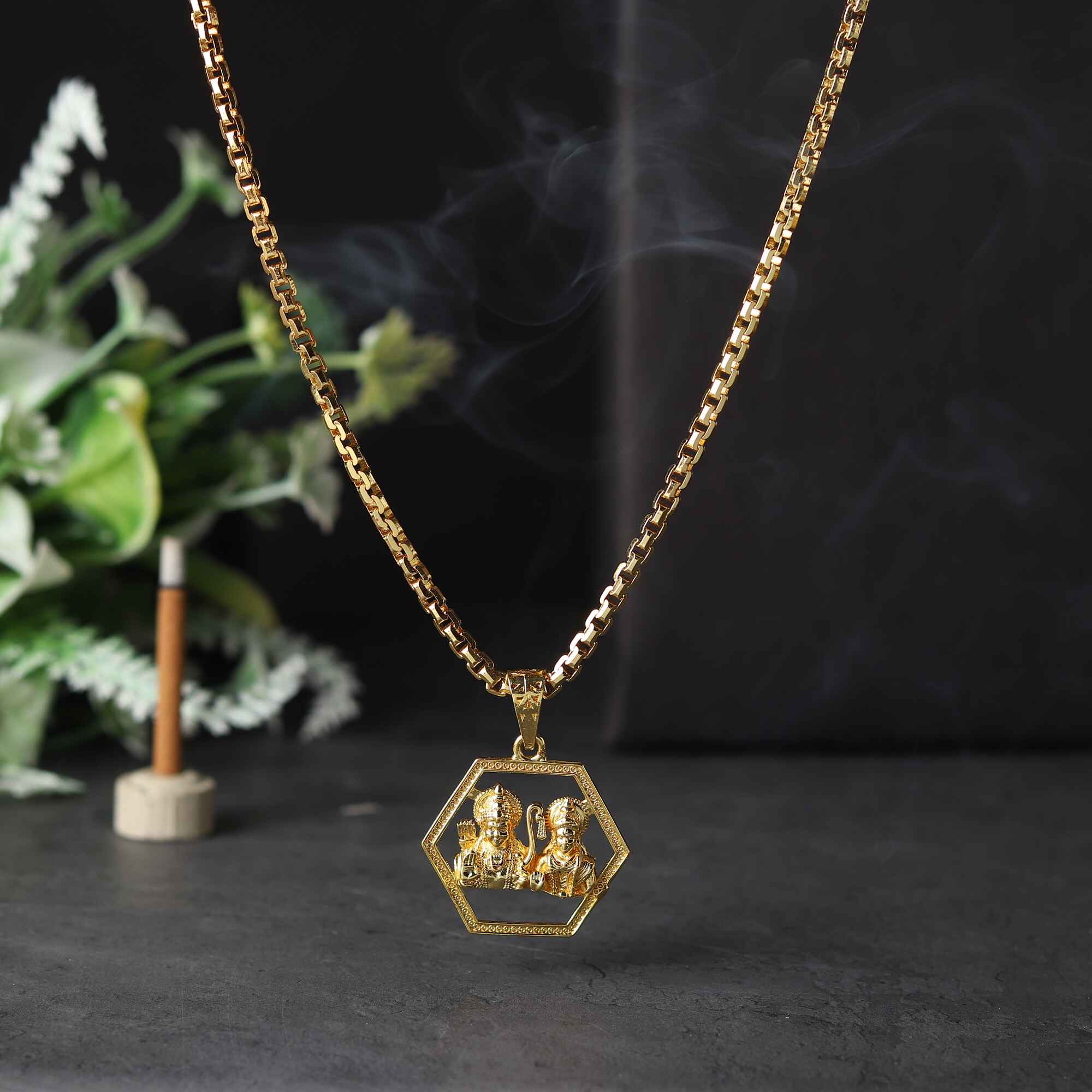 Gold Plated Ram and Sita Pendant with Chain