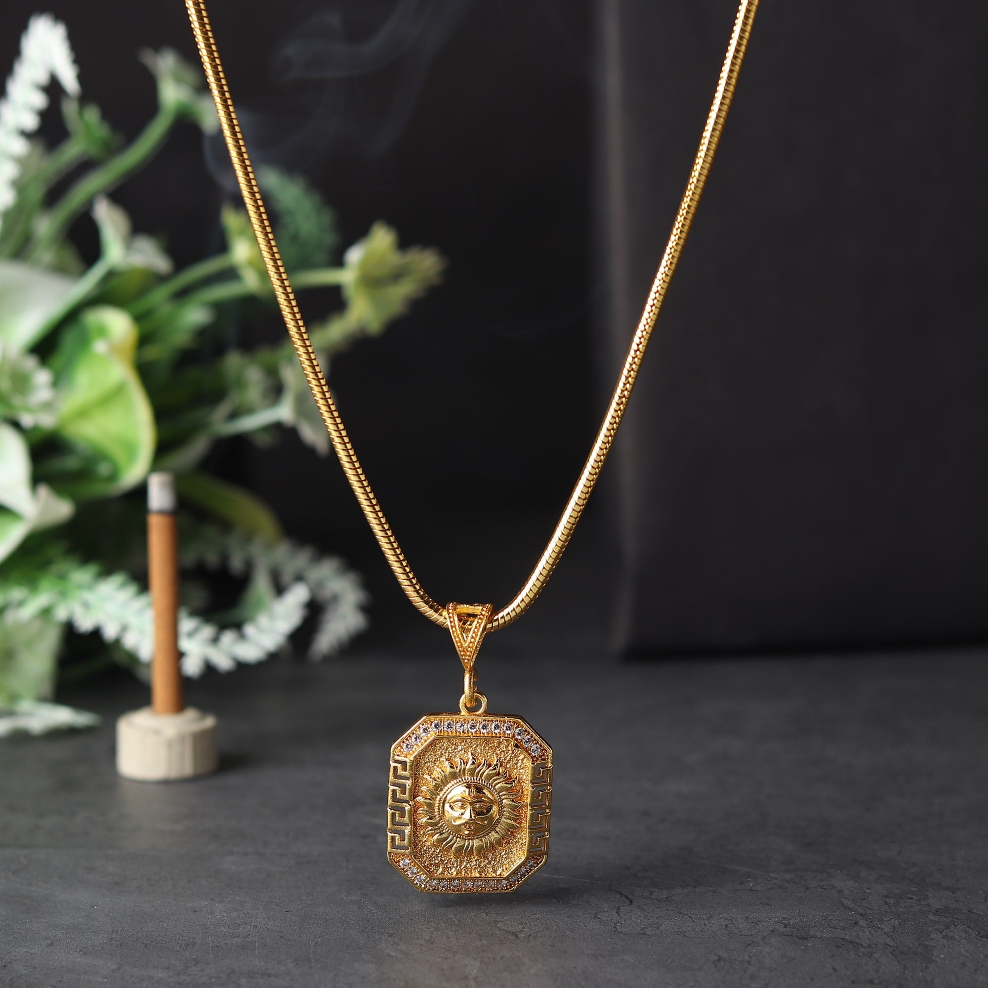 Gold Plated Suraj Mukhi Pendant with Chain Necklace