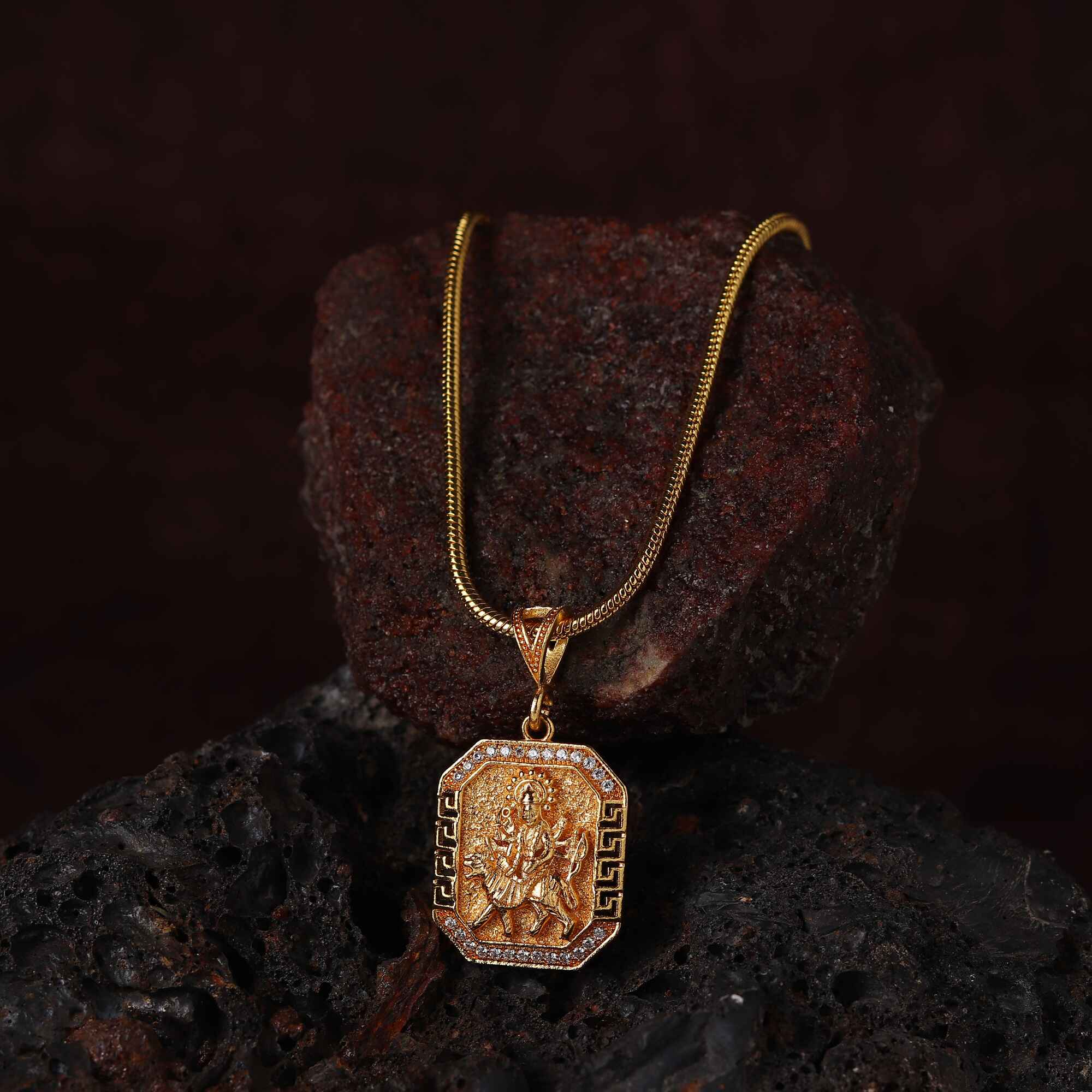 Gold Plated Maa Durga Pendant With Chain