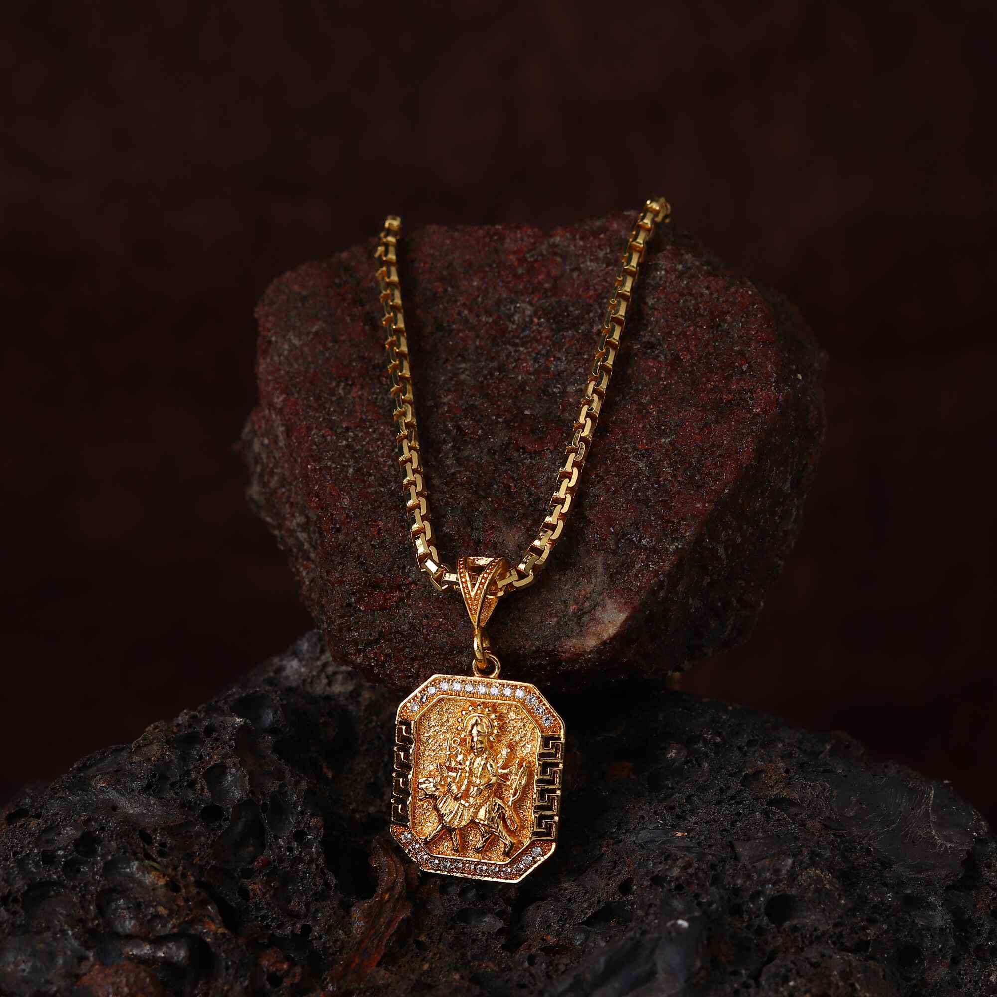 Gold Plated Maa Durga Pendant With Chain