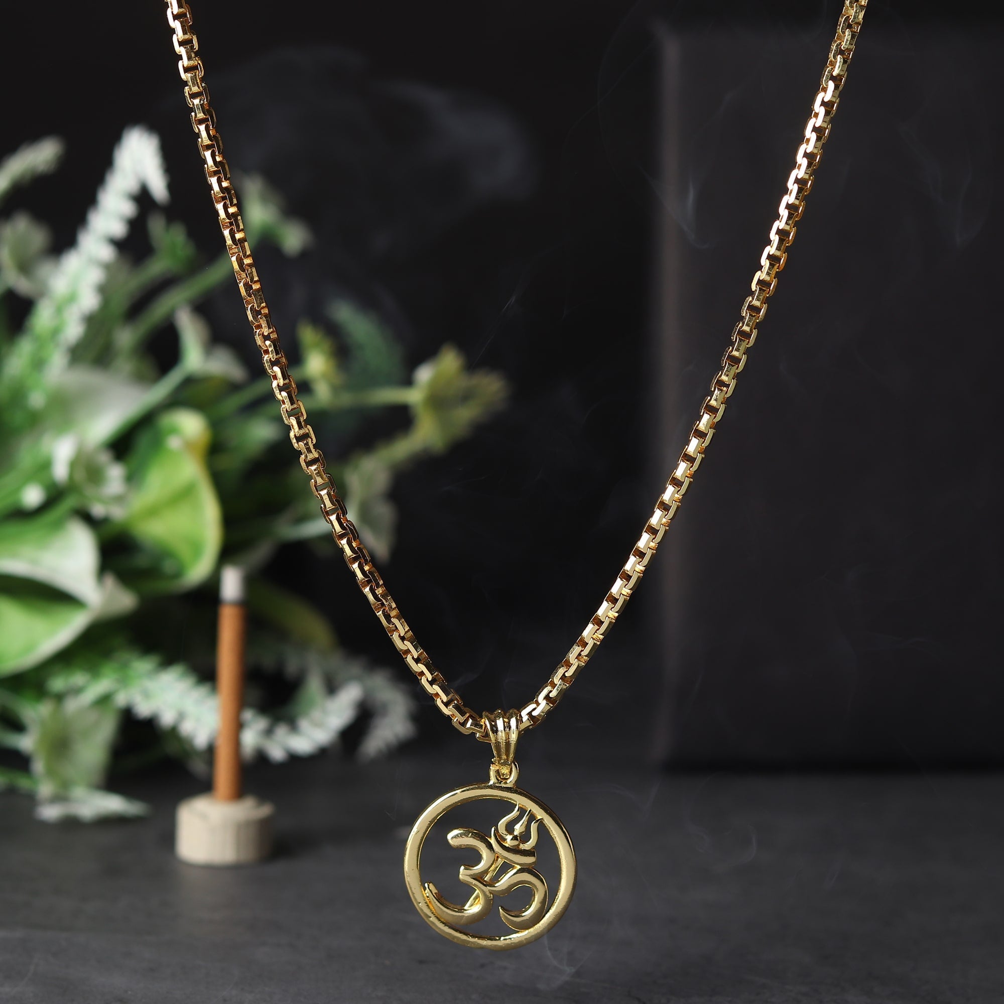 Gold Plated Om Circle Pendant Necklace