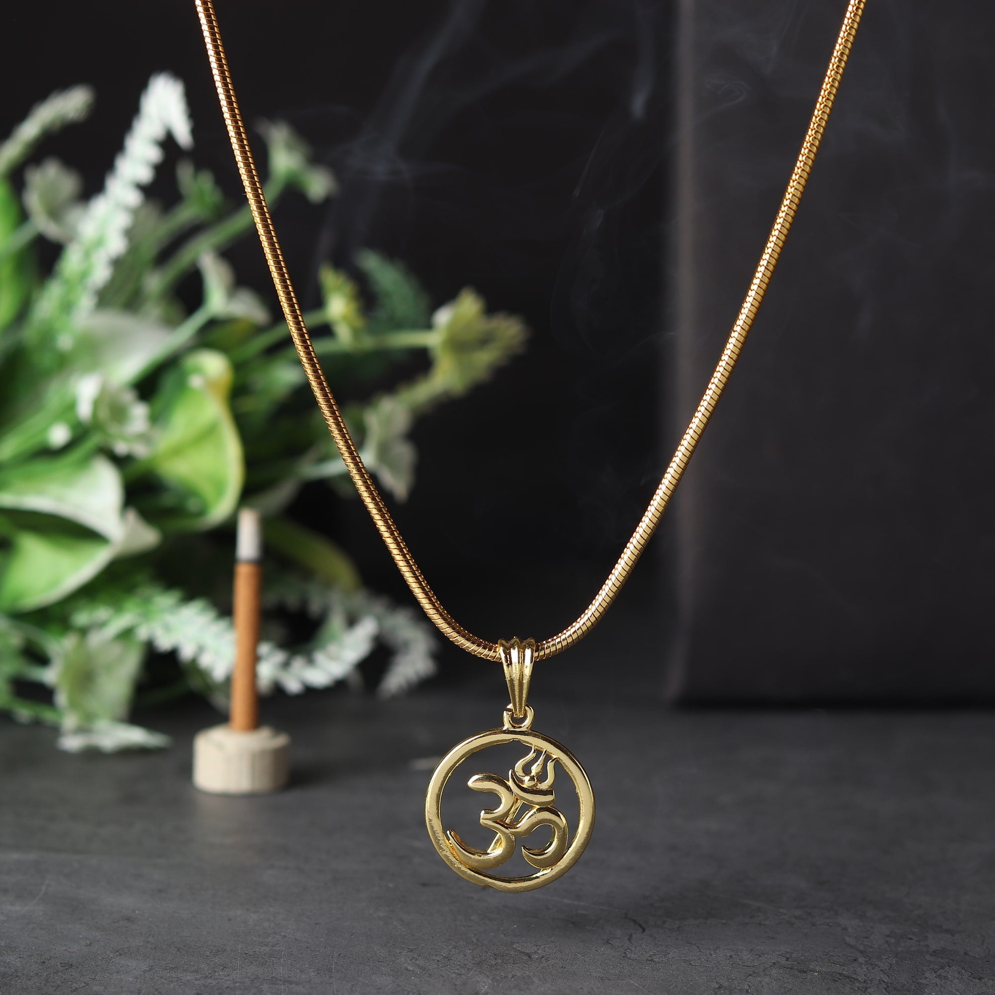 Gold Plated Om Circle Pendant Necklace