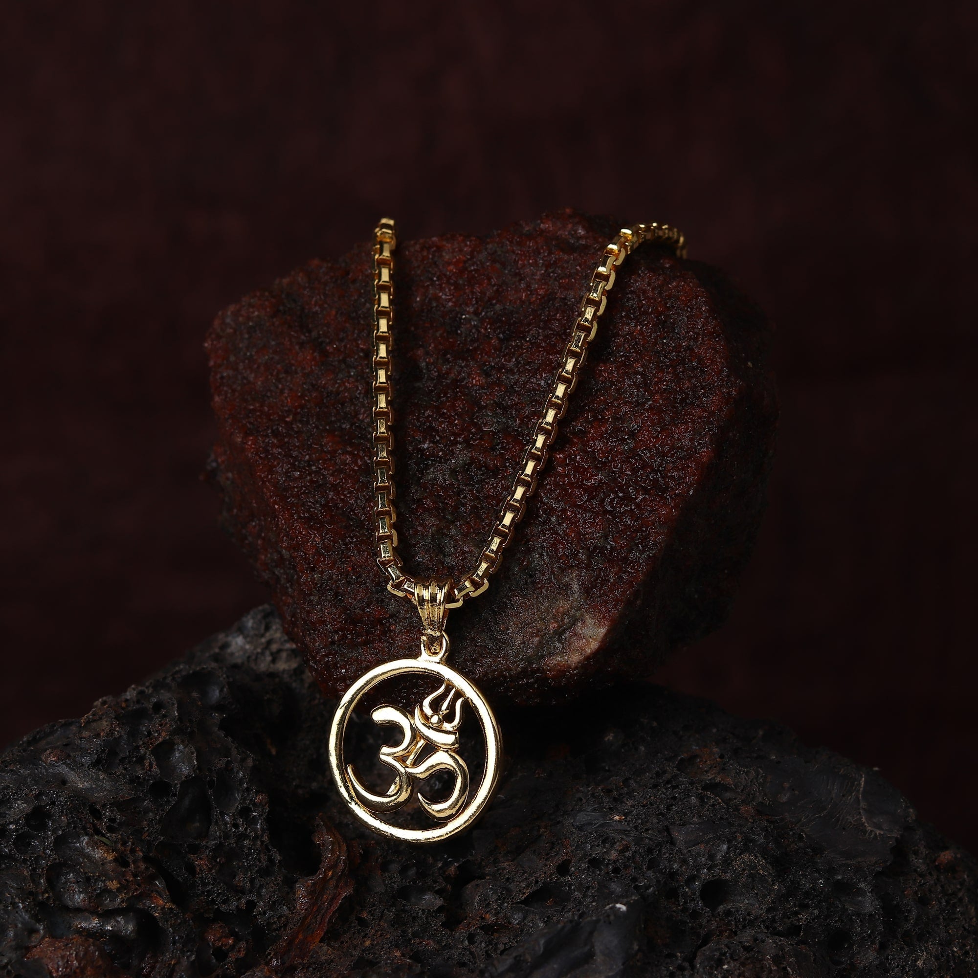 Gold Plated Om Circle Pendant Necklace