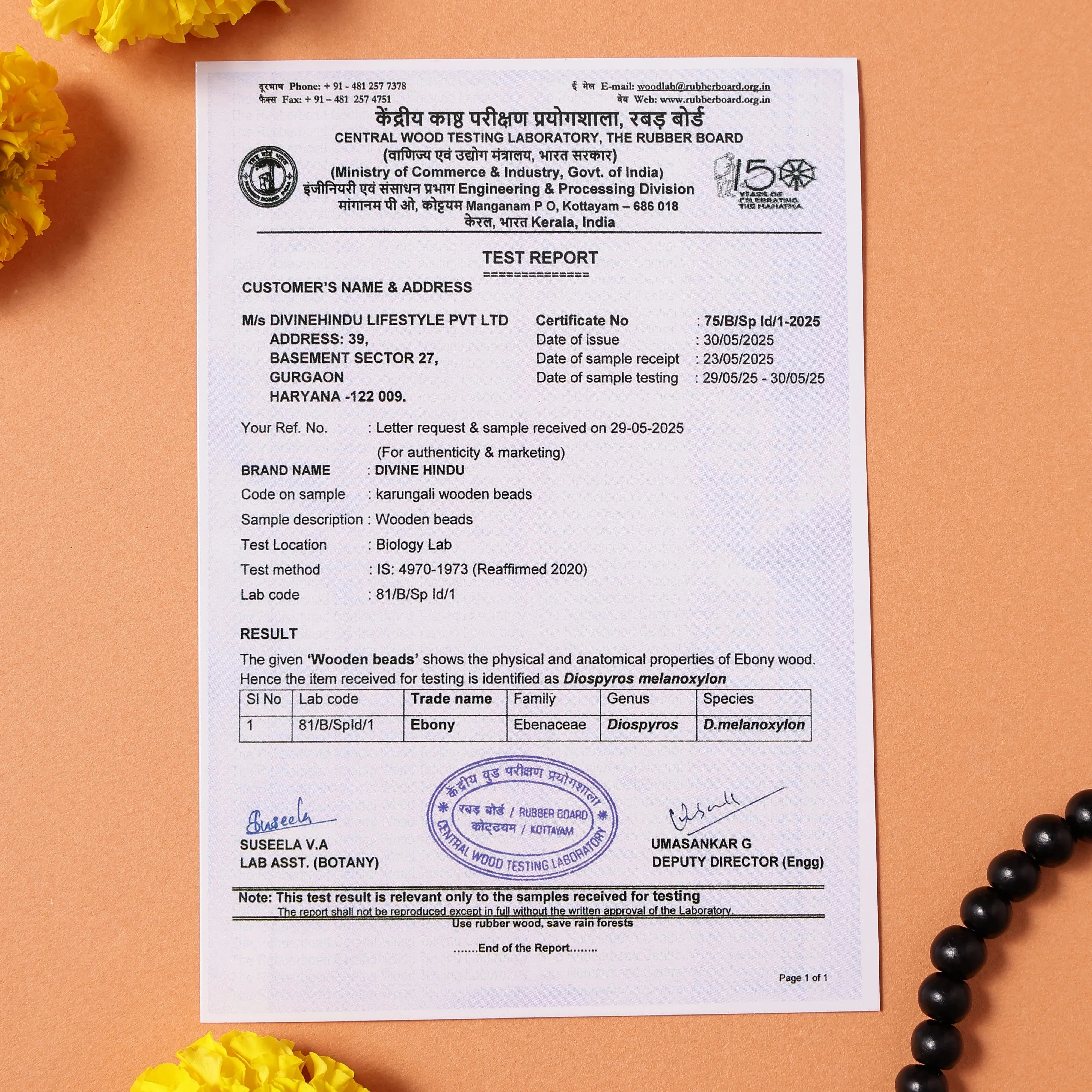 Original Karungali Malai 108-Beads Ebony Wood with Govt. Certified