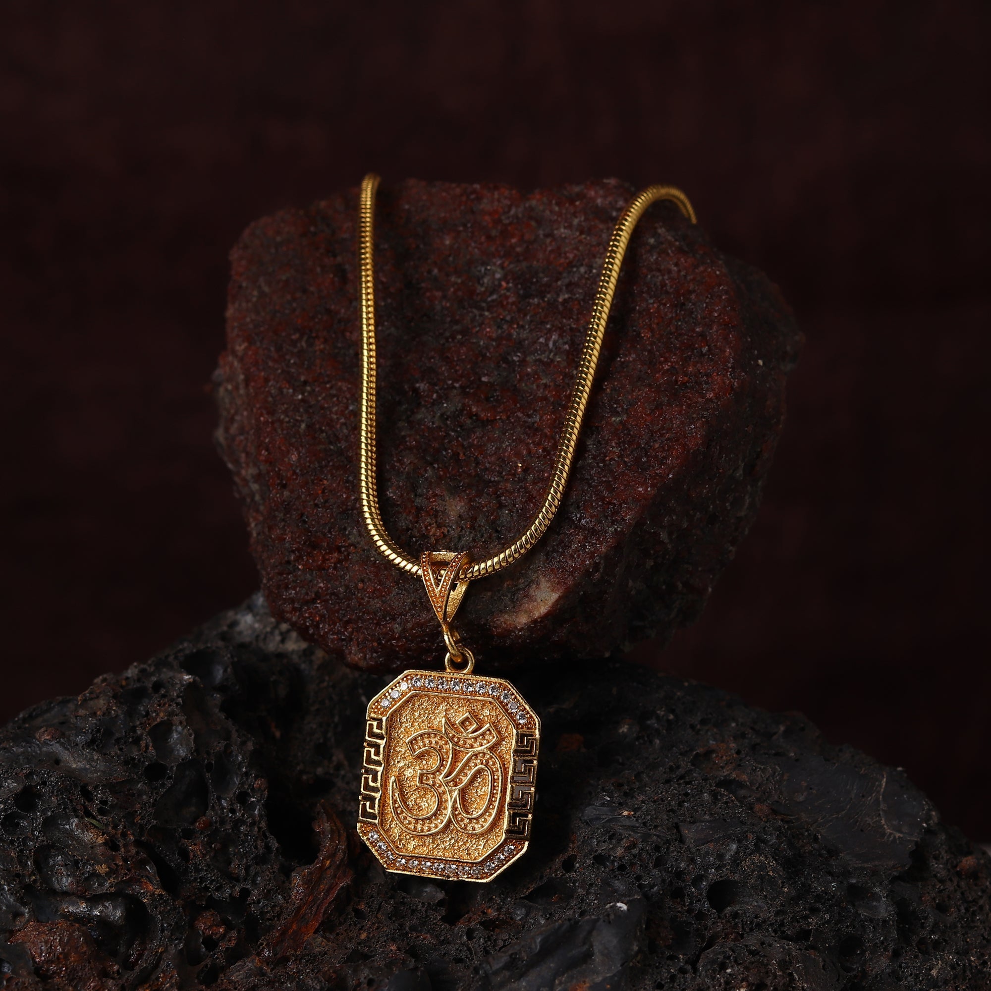 Gold Plated OM Diamond Pendant Necklace