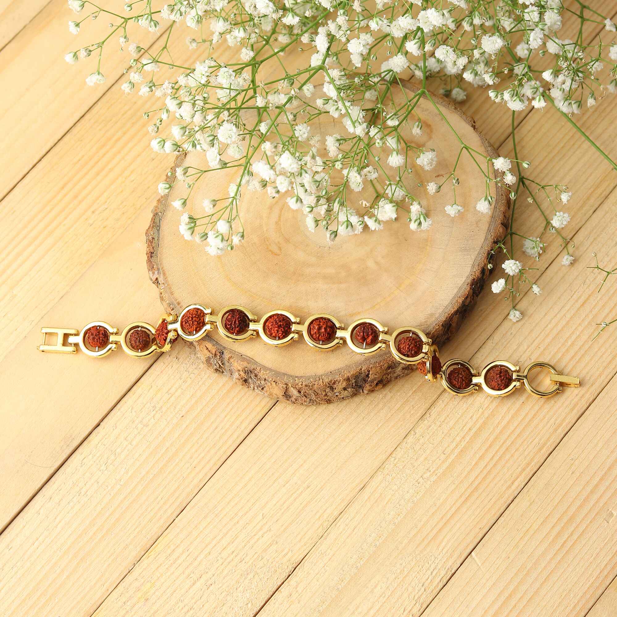 Gold Plated Round Rudraksha Bracelet